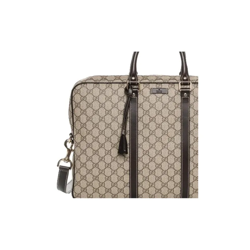 GUCCI Canvas With Leather Briefcase One Shoulder Crossbody Canvas Bag Handbag Men's Ebony & Brown-3