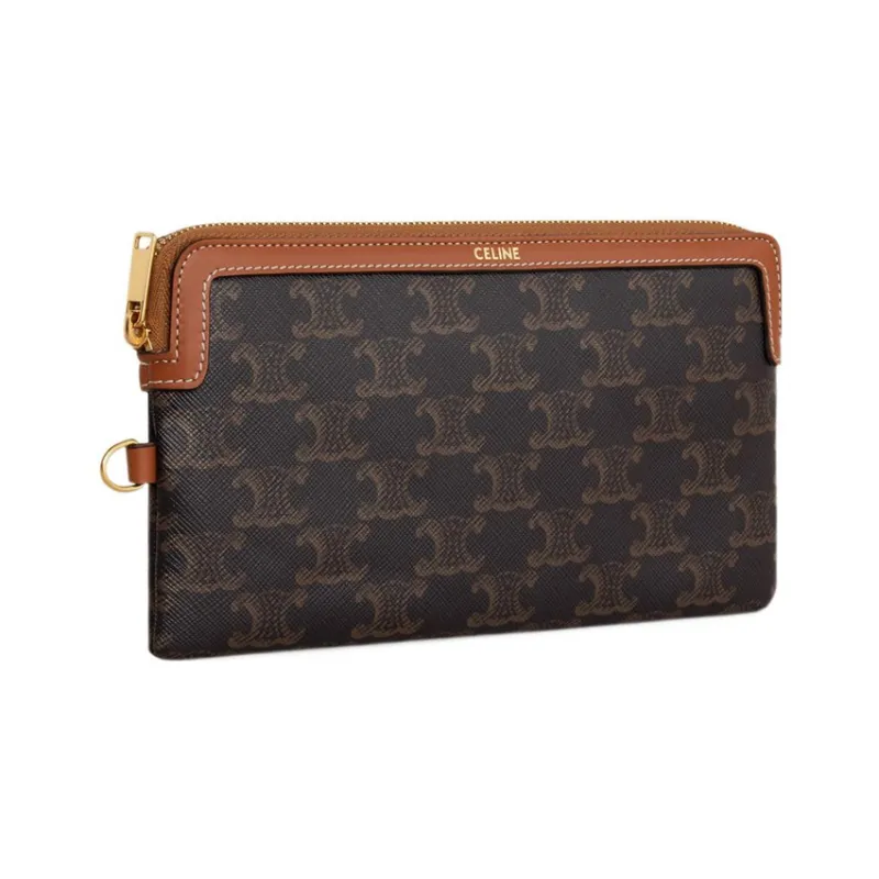 CELINE With Cow Leather Clutch Regular Women's Tawny-2