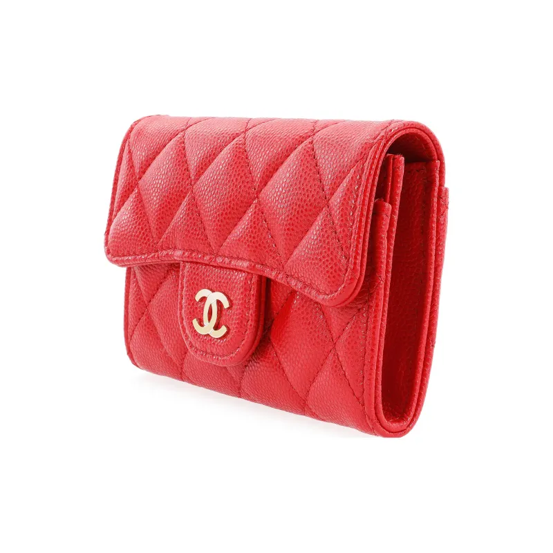CHANEL Cow Leather Coin Purse Wallet Women's Red-1