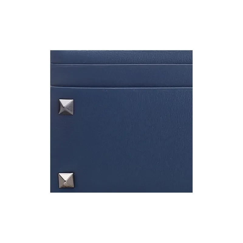 Valentino Rockstud Calfskin Card Holder Men's Blue-4