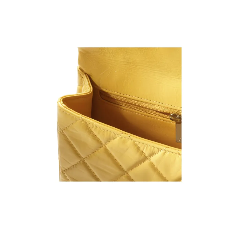 CHANEL Crushed Cow Leather Flap Evening Bag Clutch Women's Yellow-2