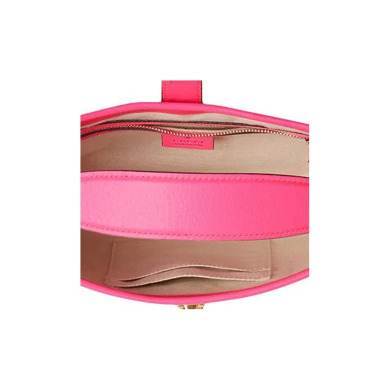 GUCCI Jackie 1961 Fabric With Leather Crescent Shoulder Bag Handbag Medium Size Women's Fuchsia Multicolor-4