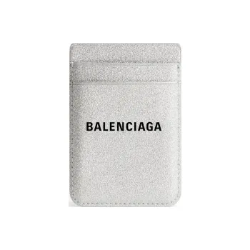 Balenciaga Cash Artificial Leather Card Clip Card Holder Unisex Silver