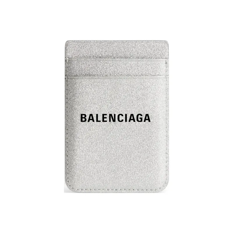 Balenciaga Cash Artificial Leather Card Clip Card Holder Unisex Silver-0