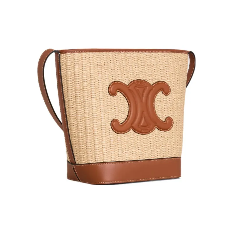 CELINE Plant Material With Cow Leather Bucket Bags Crossbody Bag, Shoulder Bag Small Size Women's Natural Color/Tan-1