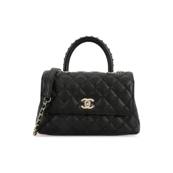 CHANEL Gold Grained Litchi Grain Cow Leather Shoulder Bag Crossbody Bag Handbag Small Size Women's Black