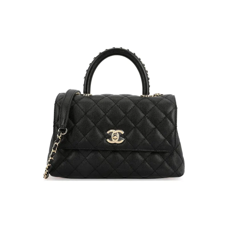 CHANEL Golden Grain Litchi Grain Cow Leather Shoulder Bag, Crossbody Bag, Handbag Trumpets Women's Black-0