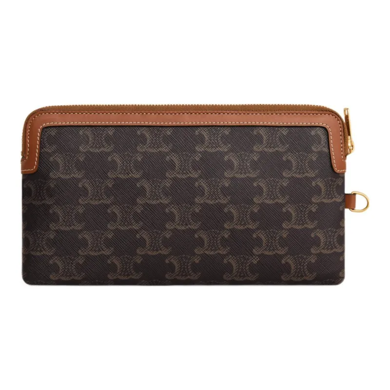CELINE With Cow Leather Clutch Regular Women's Tawny-3