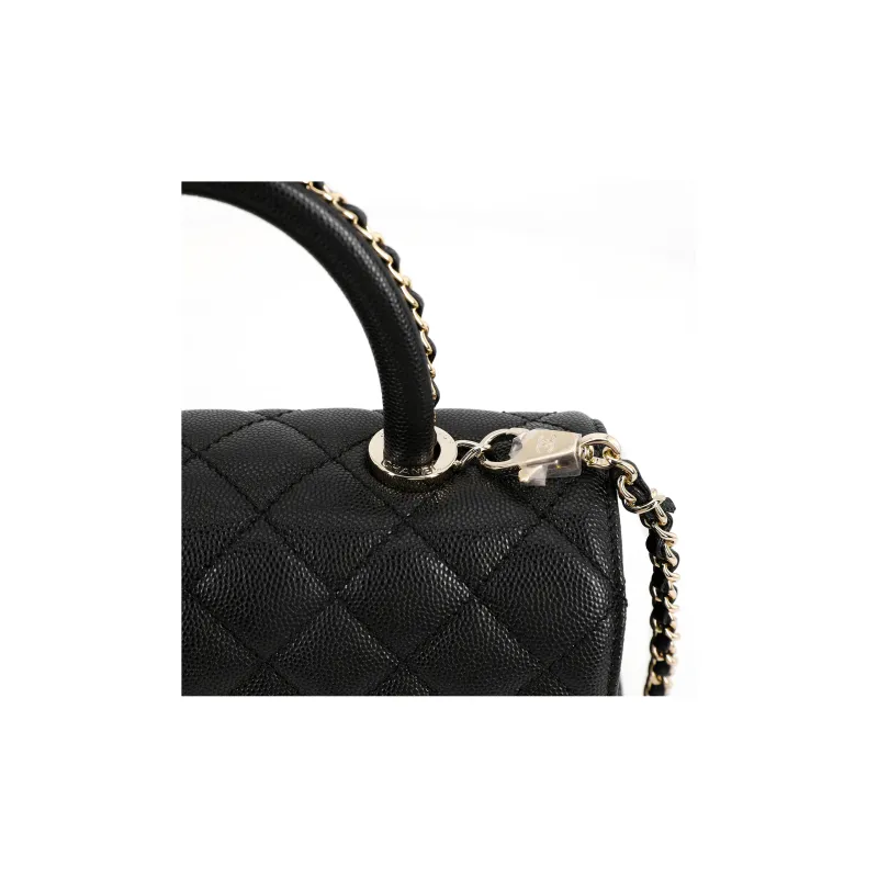CHANEL Golden Grain Litchi Grain Cow Leather Shoulder Bag, Crossbody Bag, Handbag Trumpets Women's Black-4