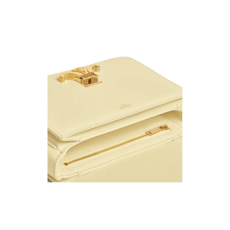 CELINE Triomphe Shiny Cow Leather Shoulder Bag Tofu Bag Portable Crossbody Bag Shoulder Bag Women's Sunshine Yellow-4