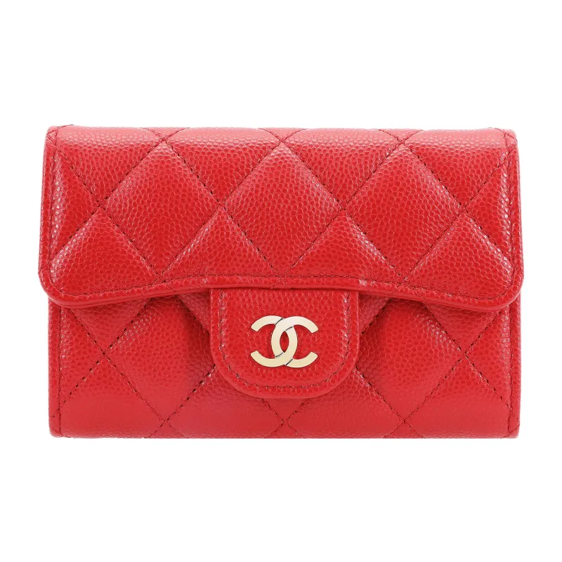 CHANEL Cow Leather Coin Purse Wallet Women's Red-0