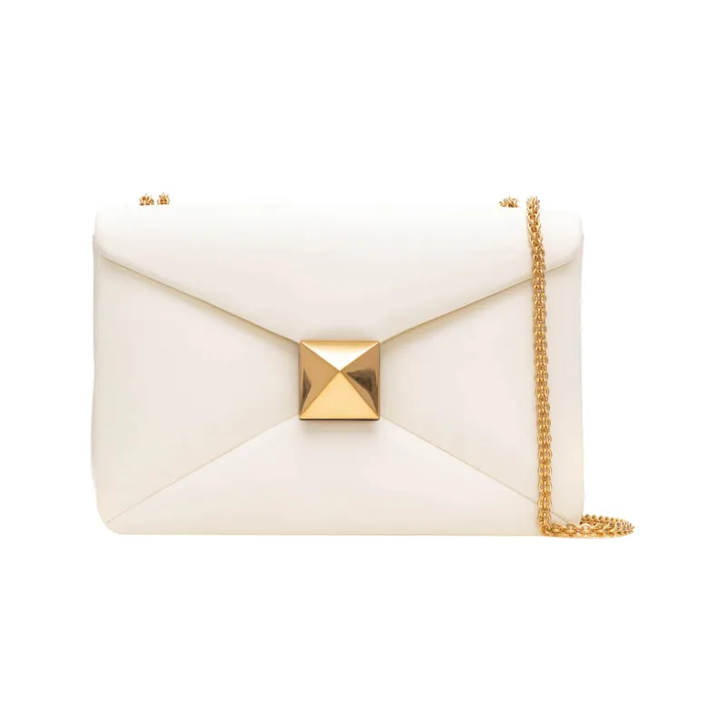 Valentino One Stud Leather Crossbody Bag Shoulder Bag Women's White-0