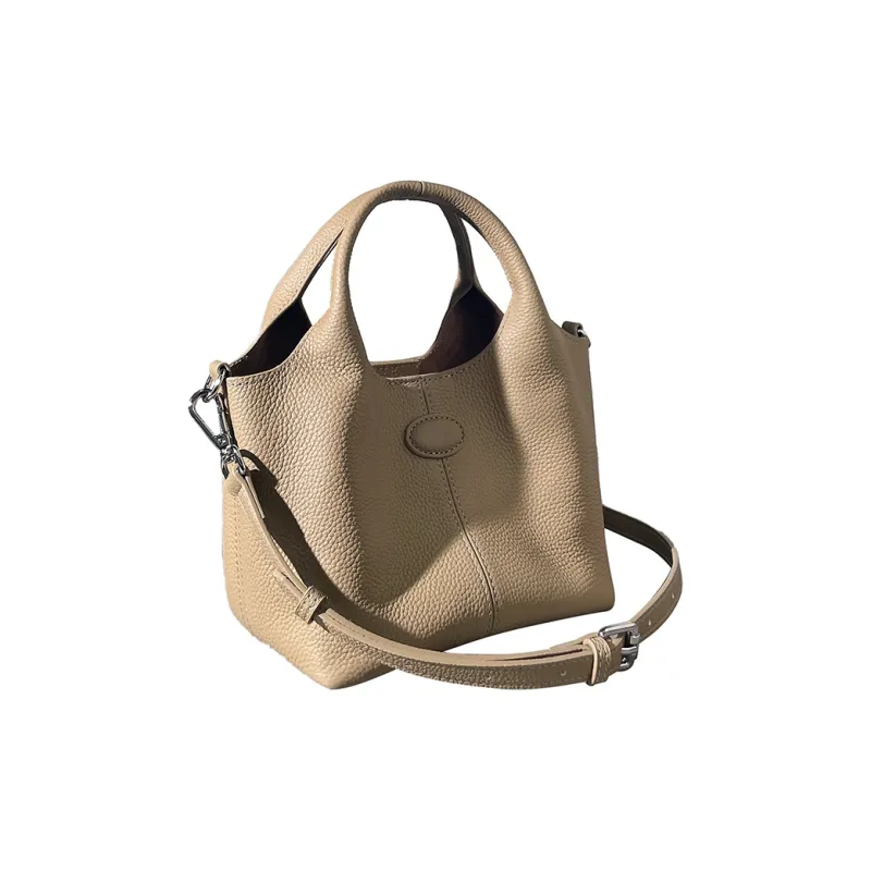 AJ AOIRJ Genuine Leather Basket Bag Bucket Shape Shoulder Bag Crossbody Bag Handbag Regular Women's Apricot/Brown/Khaki-8