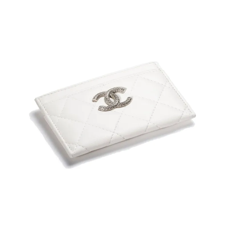 CHANEL Lambskin Wallet, Card Holder Women's White-1