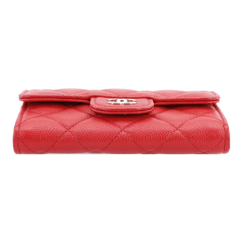 CHANEL Cow Leather Coin Purse Wallet Women's Red-3