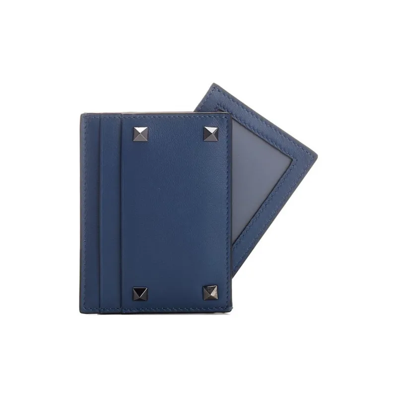 Valentino Rockstud Calfskin Card Holder Men's Blue-3
