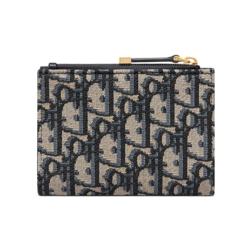 DIOR 30 Montaigne Jacquard Card Holder Wallet Women's Blue-3