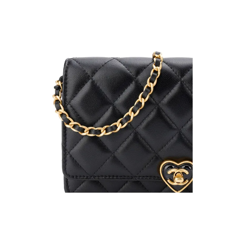 CHANEL WOC Sheepskin Wallet, Shoulder Bag, Crossbody Bag Women's Black-5