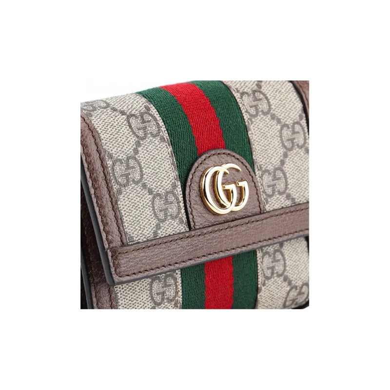 GUCCI Ophidia Canvas Wallet Women's Ebony & Brown-3