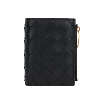 Bottega Veneta Small Bi Fold Zip Wallet Intreccio Black