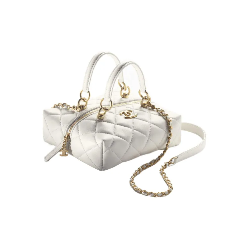 CHANEL Calfskin Small Square Box, Handheld Shoulder Bag, Crossbody Bag Women's White-1