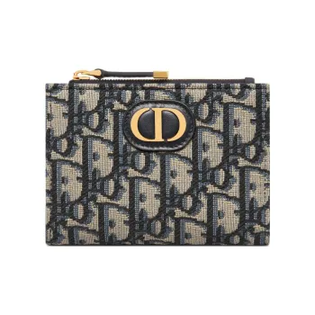 DIOR 30 Montaigne Jacquard Card Holder Wallet Women's Blue