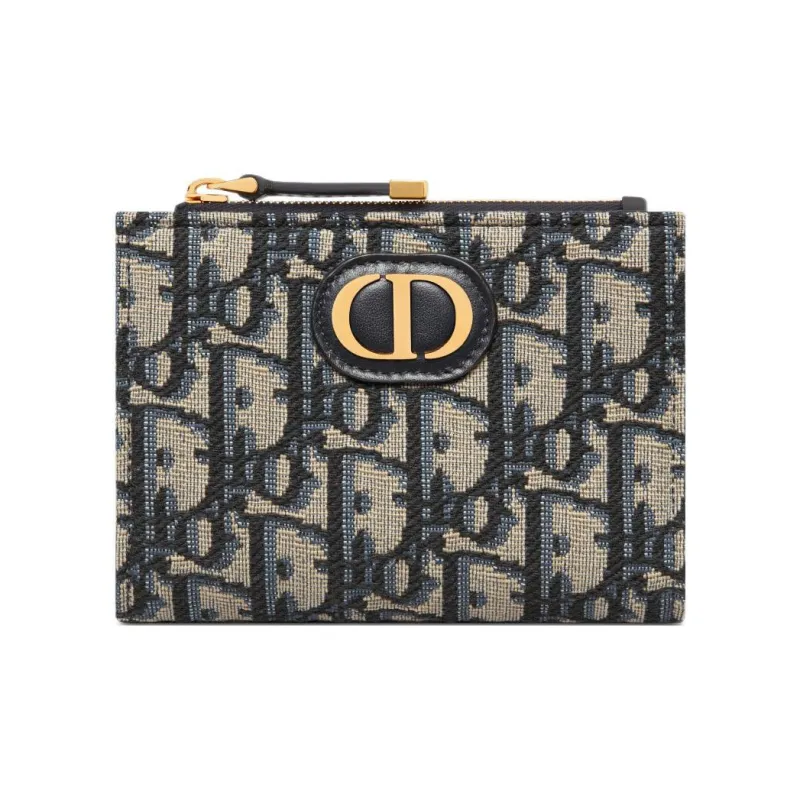 DIOR 30 Montaigne Jacquard Card Holder Wallet Women's Blue-0