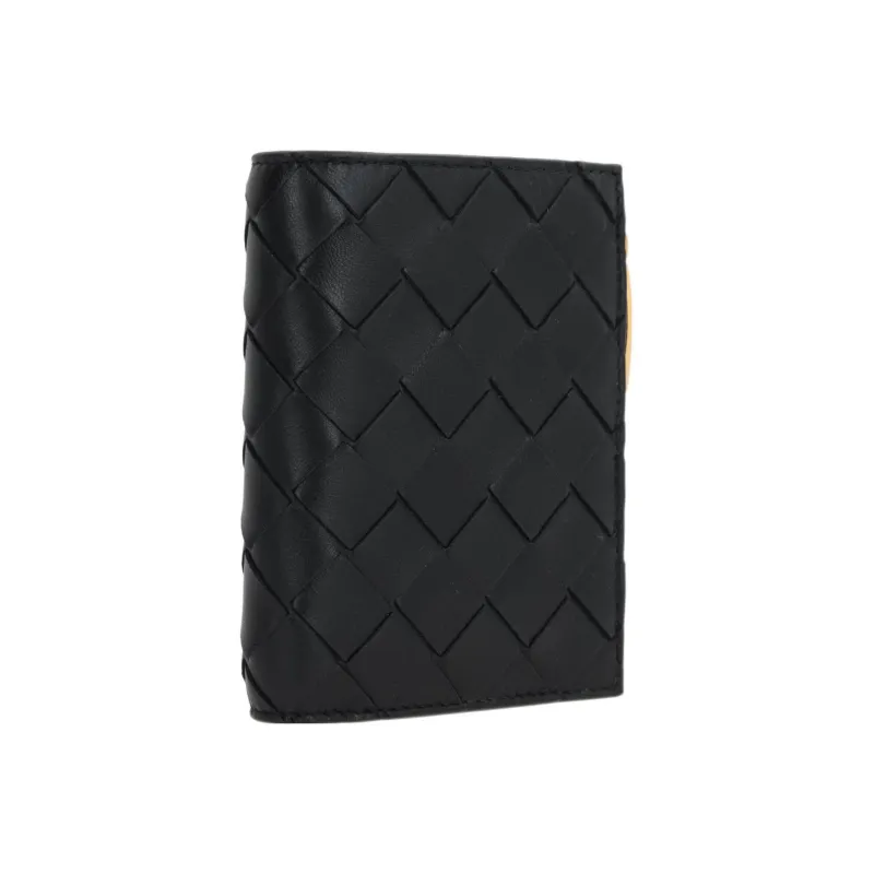 Bottega Veneta Small Bi Fold Zip Wallet Intreccio Black-1