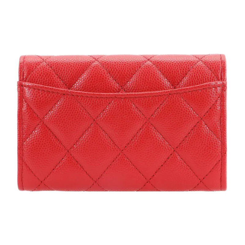 CHANEL Cow Leather Coin Purse Wallet Women's Red-2