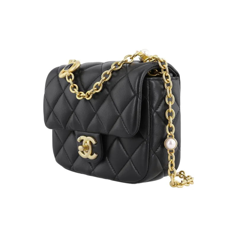 CHANEL Lambskin Flap Bag, Shoulder Bag, Crossbody Bag Mini Women's Black-1