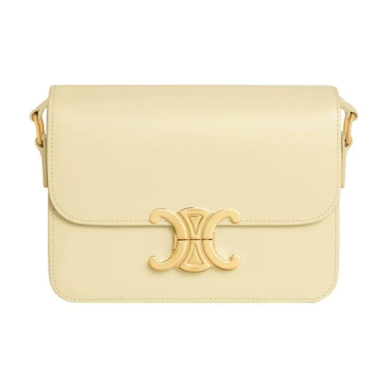 CELINE Triomphe Shiny Cow Leather Shoulder Bag Tofu Bag Portable Crossbody Bag Shoulder Bag Women's Sunshine Yellow-0