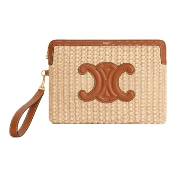 CELINE Fabric With Cow Leather Clutch Small Size Women's Natural/Brown