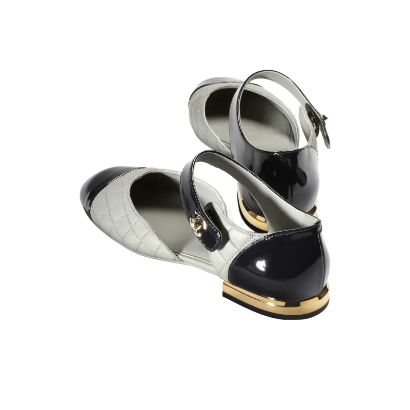 CHANEL Chunky Heel Mary Jane Shoes Women's Black Gray-3