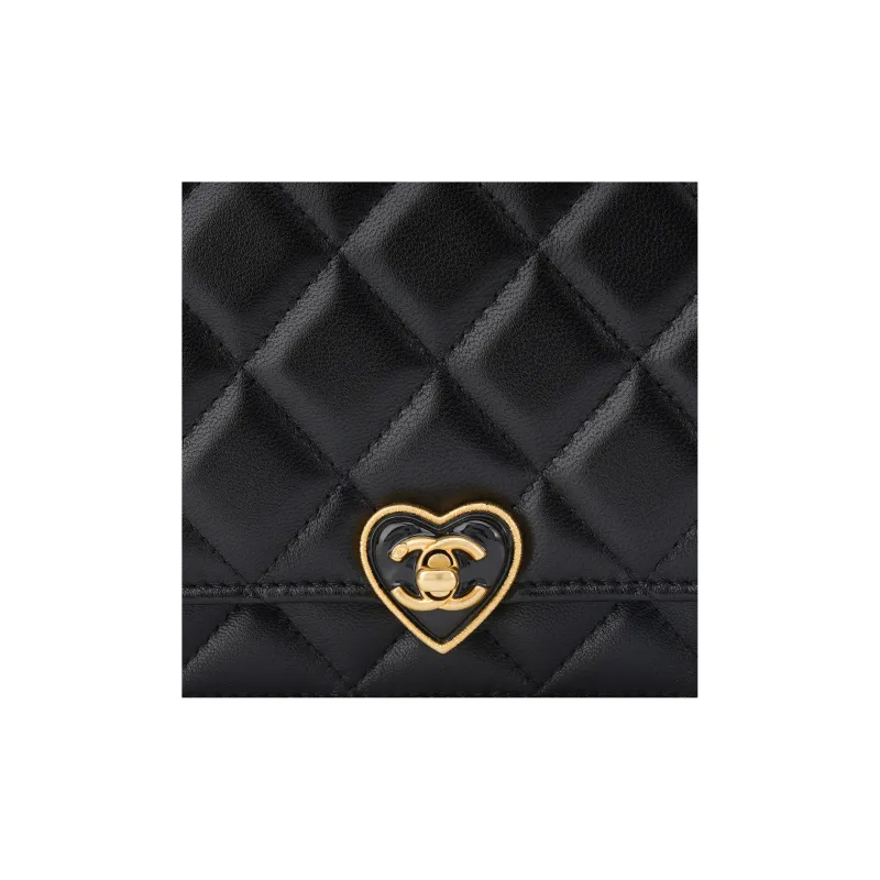 CHANEL WOC Sheepskin Wallet, Shoulder Bag, Crossbody Bag Women's Black-4