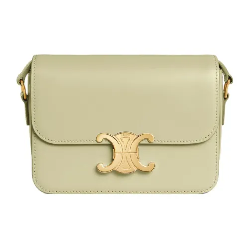 CELINE Triomphe Shiny Cow Leather Shoulder Bag, Tofu Bag, Portable Crossbody Bag, Shoulder Bag Women's Almond Green
