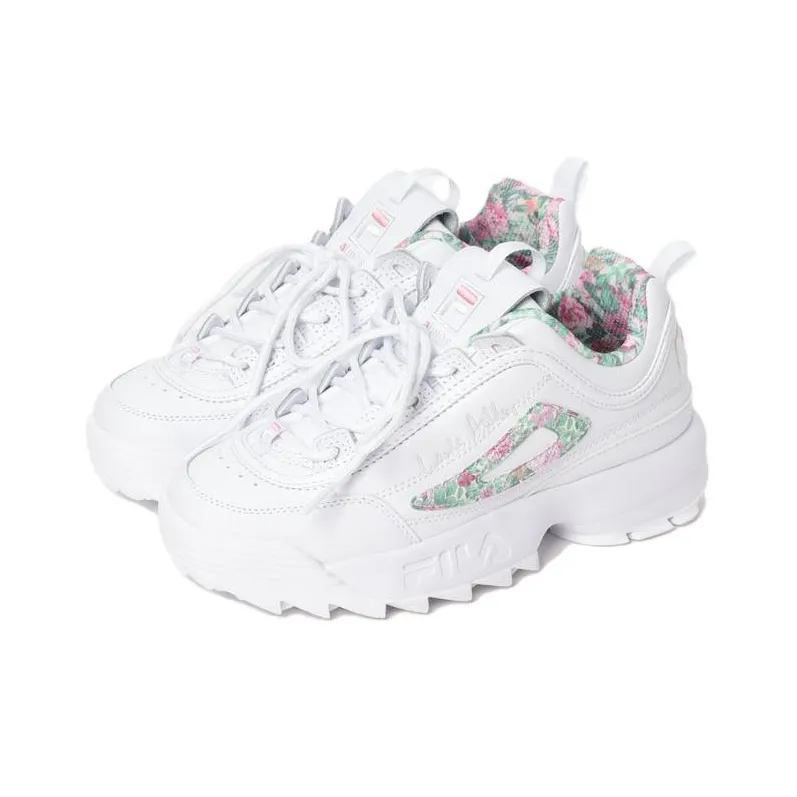DisruptorII Laura Ashley x FILA Cushioned Slip-Resistant Low-Top Running Shoes Women's White-1