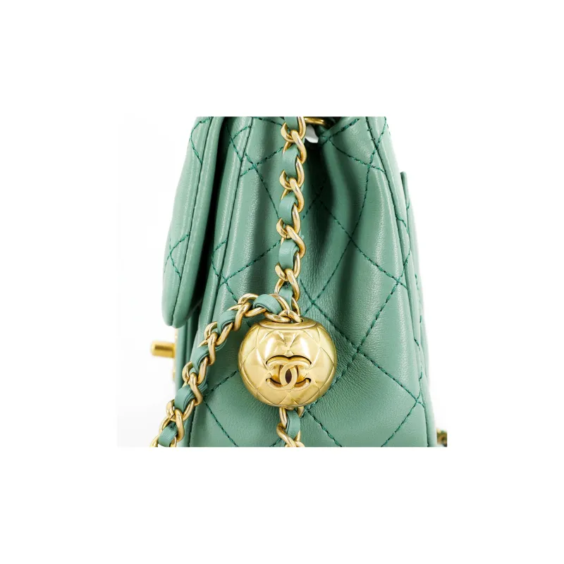 CHANEL Lambskin Golden Ball Bag, Chain Bag, Shoulder Bag, Crossbody Bag Women's Blue Green/Peacock Green Color-5