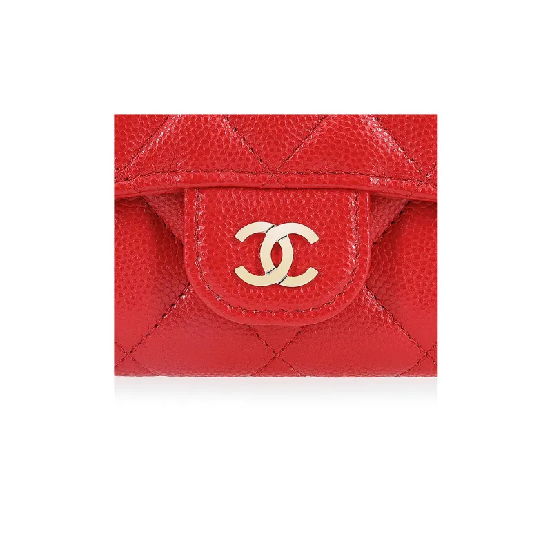 CHANEL Cow Leather Coin Purse Wallet Women's Red-4