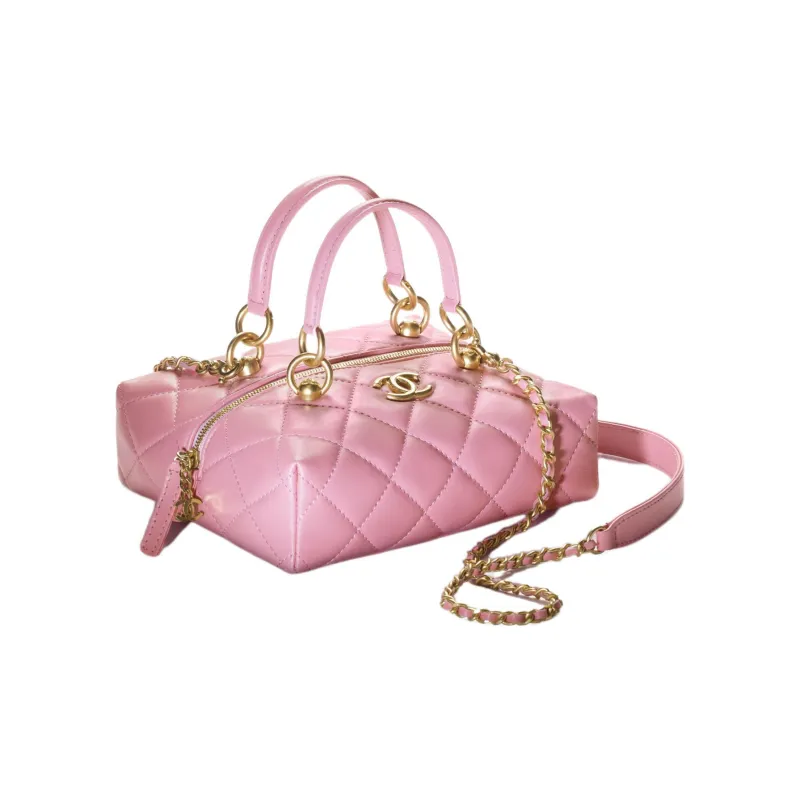CHANEL Calfskin Small Square Box, Handheld Shoulder Bag, Crossbody Bag Women's Pink-1