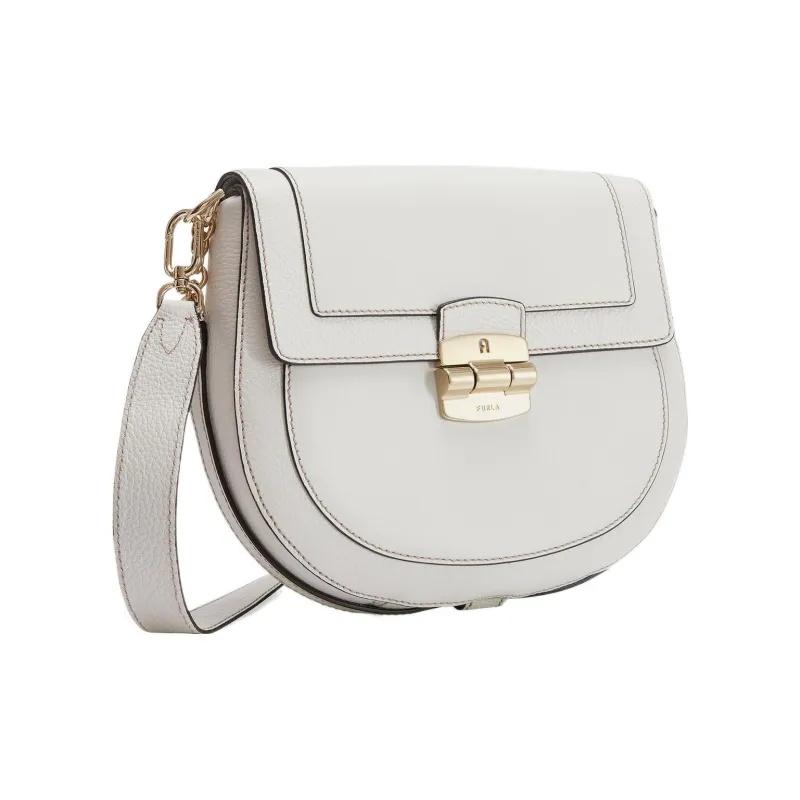 Furla Club 2 Grained Calfskin Saddle Bag Shoulder Bag Crossbody Bag Small Size Women's Cotton Candy-1