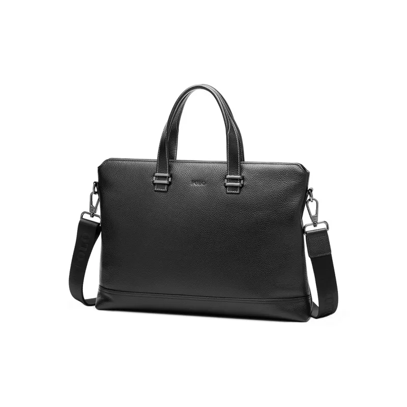 POLO Top Grain Cow Leather Men's Shoulder Bag, Crossbody Bag Briefcase Tubas Men's Black-2