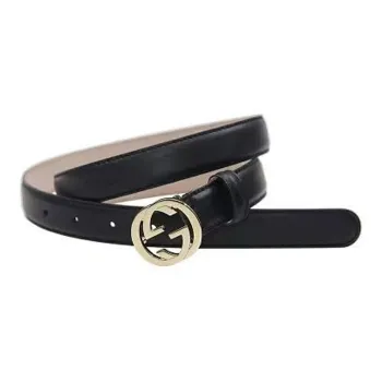 GUCCI Double G Logo Smooth Buckle Leather Belts Women's Black Width: 2.5cm