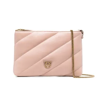 PINKO Leather One Shoulder Crossbody Clutches Women's Light Pink