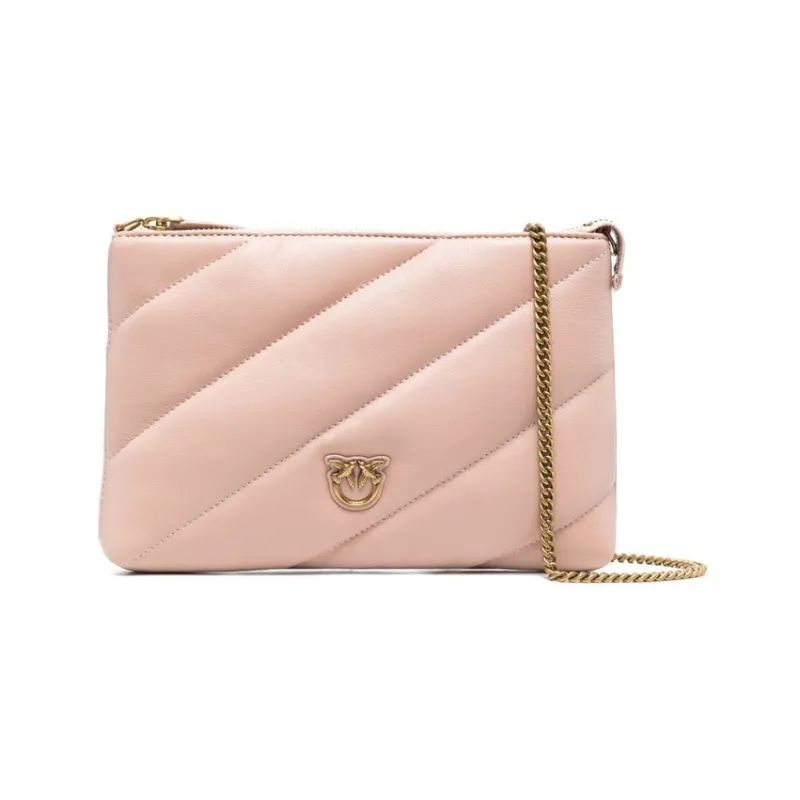 PINKO Leather One Shoulder Crossbody Clutches Women's Light Pink-0