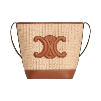 CELINE Plant Material With Cow Leather Bucket Bags Crossbody Bag, Shoulder Bag Small Size Women's Natural Color/Tan