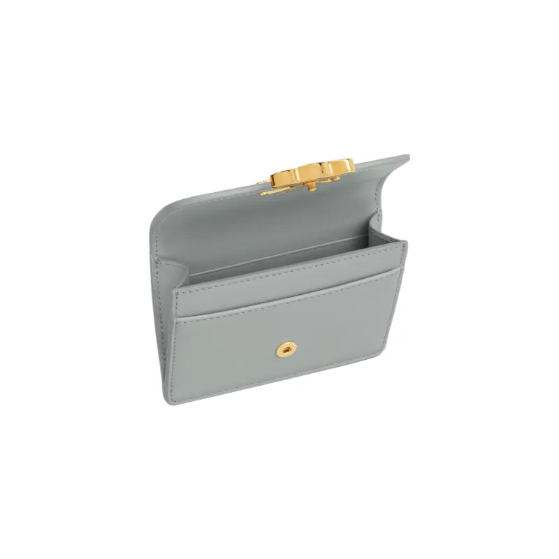 CELINE Triomphe Shiny Cow Leather Card Holder Women's Pearl Blue-3