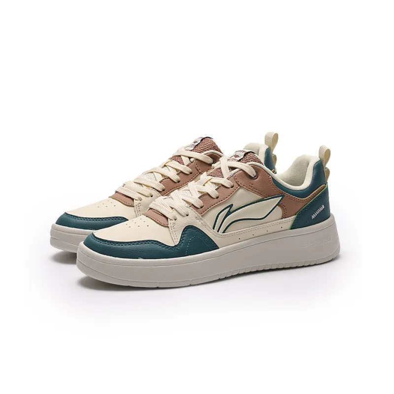 LiNing Line 2.0 At The Beginning Anti-Slip Wear-Resistant Low-Top Skateboard Shoes Women's White Green-2
