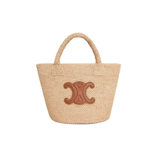 CELINE Triomphe Plant Material Cow Leather Patchwork Tote Bag Handbag Small Size Women's Natural