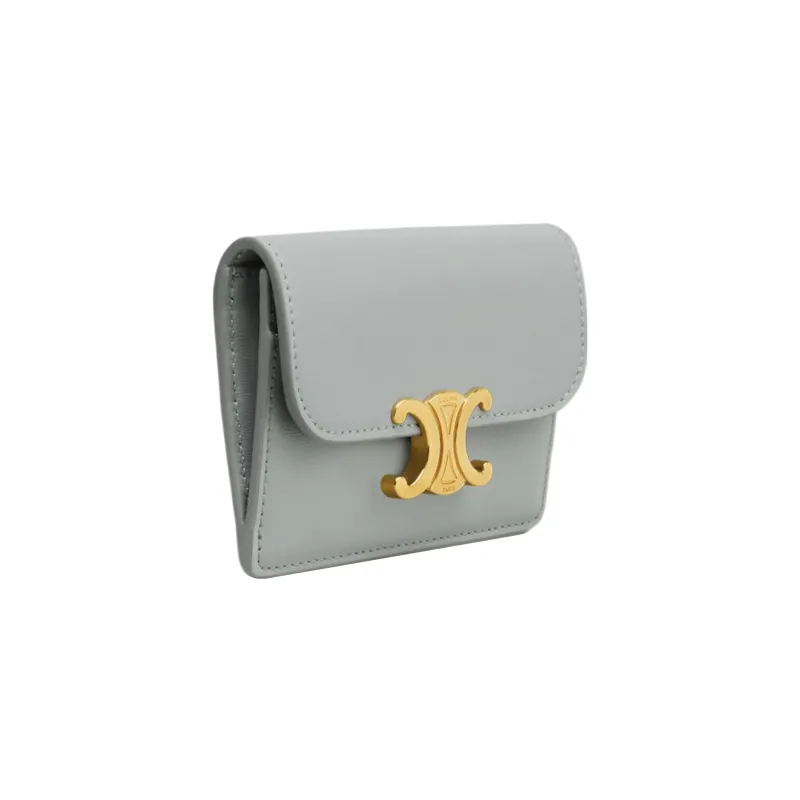 CELINE Triomphe Shiny Cow Leather Card Holder Women's Pearl Blue-1