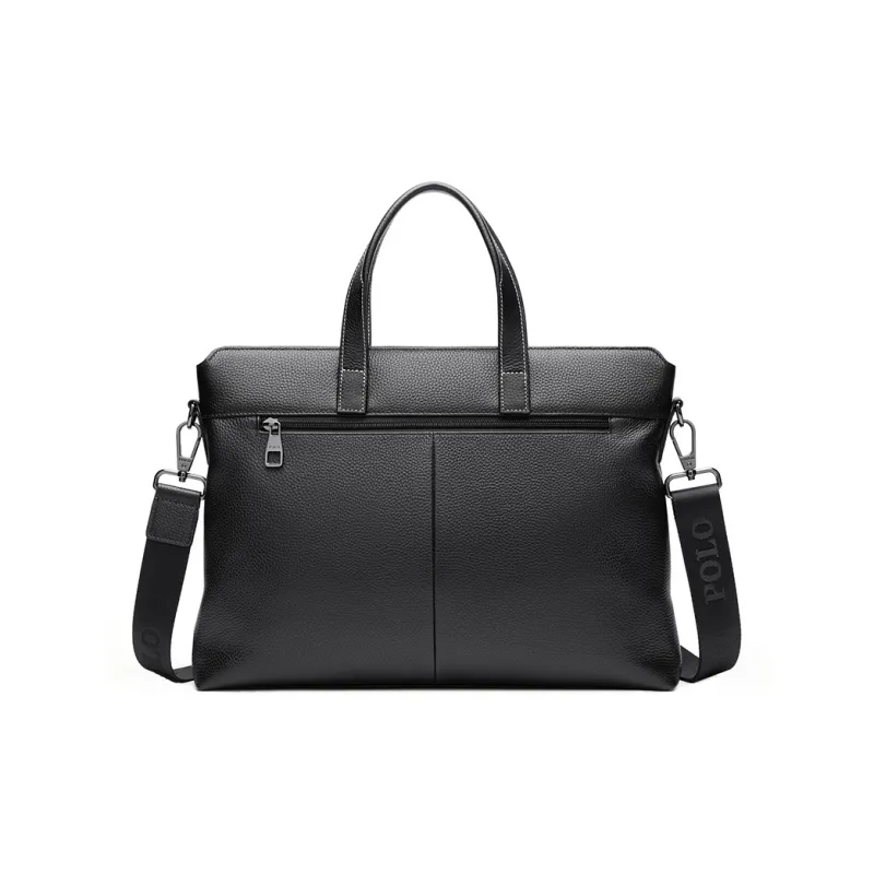 POLO Top Grain Cow Leather Men's Shoulder Bag, Crossbody Bag Briefcase Tubas Men's Black-3